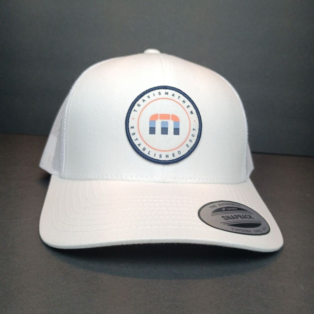 NWOT Travis Mathew Patch Snapback Hat White Highs & Lows One Size